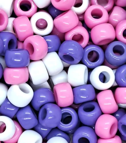 taffbeads 500 Stück 9 x 6 mm feine polierte undurchsichtige Acryl-Pony-Perlen für Schmuckherstellung und DIY-Handwerk (Rosa, Lila und Weiß) von taffbeads