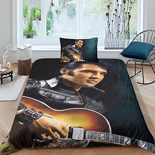 taimowei Elvis Presley 3D Print Betten Set Bettwäsche Set Microfaser Qualität Reißveschluss Bettbezug-Set Mit Kissenbezug Für Schlafzimmer, Weiche Bequemer Single（135x200cm） von taimowei