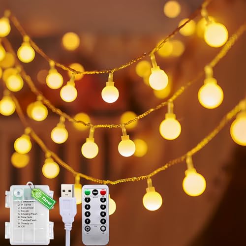 taiyongkang Lichterkette mit AA-Batterie-Anschluss und USB, 13M 100LEDs Warmweiß Außen Innen Fernbedienung 8 Modus Wasserdicht Weihnachtsbeleuchtung für Camping Wohnzimmer Zelt Hochzeit Partyzelt von taiyongkang