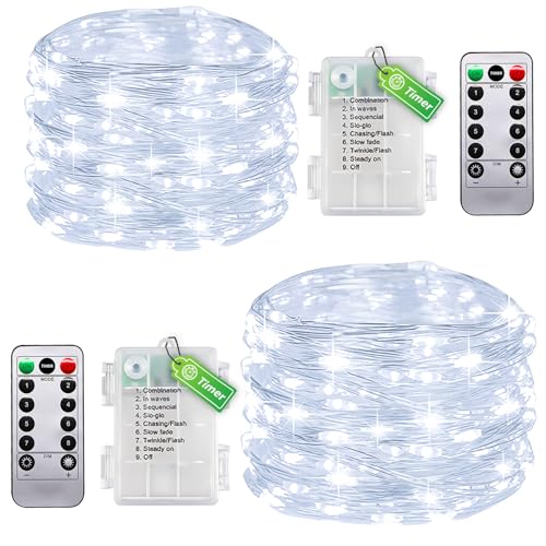 taiyongkang 2er Pack Draht Lichterkette Innen Batterie mit Timer & Fernbedienung - 11m 100LED Weiß - Kleine Lichterkette für Schlafzimmer, Weihnachten, Hochzeit - Auch Outdoor Nutzbar taiyongkang 2er Pack Draht Lichterkette Innen Batterie mit Timer & Fernbedienung - 11m 100LED Weiß - Kleine Lichterkette für Schlafzimmer, Weihnachten, Hochzeit - Auch Outdoor Nutzbar von taiyongkang