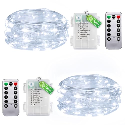 taiyongkang 2er Pack Draht Lichterkette Innen Batterie mit Timer & Fernbedienung - 6m 50LED Weiß - Kleine Lichterkette für Schlafzimmer, Weihnachten, Hochzeit - Auch Outdoor Nutzbar taiyongkang 2er Pack Draht Lichterkette Innen Batterie mit Timer & Fernbedienung - 6m 50LED Weiß - Kleine Lichterkette für Schlafzimmer, Weihnachten, Hochzeit - Auch Outdoor Nutzbar von taiyongkang