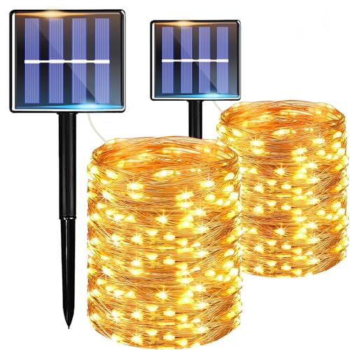 taiyongkang [2er Pack] Solarlichterkette Outdoor 12m 100LED - LED Solar Lichterkette Außen IP65 Wasserdicht mit 8 Modi & Automatik - Solar Lights Outdoor für Garten, Terrasse, Balkon - Warmweiß von taiyongkang