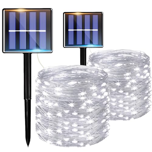 taiyongkang [2er Pack] Solarlichterkette Outdoor 12m 100LED - LED Solar Lichterkette Außen IP65 Wasserdicht mit 8 Modi & Automatik - Solar Lights Outdoor für Garten, Terrasse, Balkon - Weiß von taiyongkang