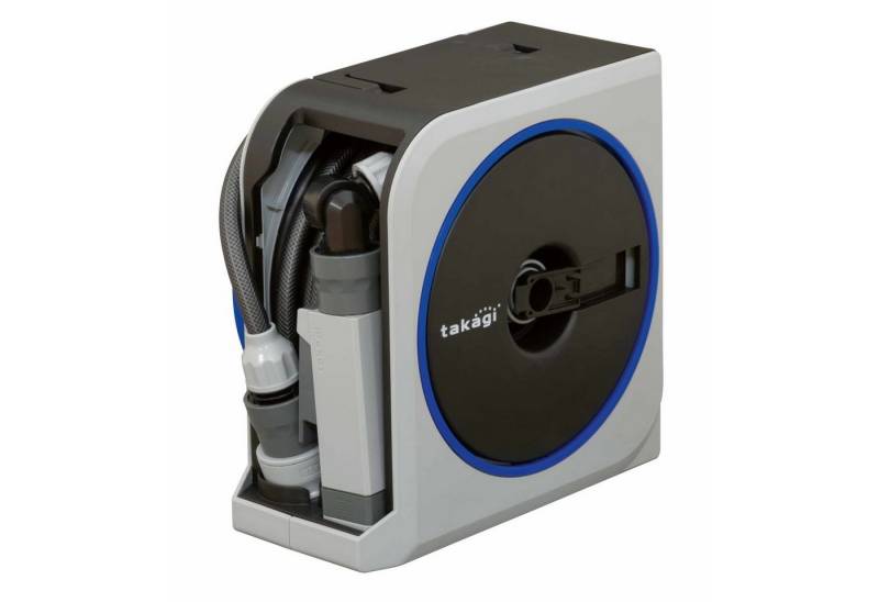 takagi Schlauchtrommel Schlauchtrommel Kompakte Mini-Box - 15 m, (Plug & Play - Alle Anschlussteile inklusive), kompatibel mit allen gängigen Systemen von takagi