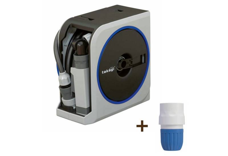 takagi Schlauchtrommel Schlauchtrommel Kompakte Mini-Box - 10 m inkl. Schlauchstück 13 mm, (Set inkl. Schlauchstück 13 mm), kompatibel mit allen gängigen Systemen von takagi
