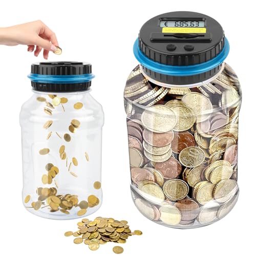 Digitale Sparschwein mit automatische LCD Anzeige, 1.8 L Kindergeschenk-Sparschwein Automatische Münzzählglas Spardose Geld sparen Box Münze Spartopf Container for Urlaubsdepot Kinder Freunde von talifoca