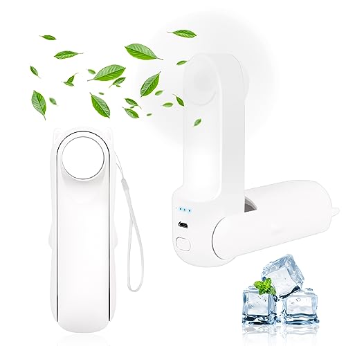 Handventilator,USB Ventilator Tragbarer Mini Lüfter, 3 IN 1 Faltbarer Ventilator Klein, Klein Taschenventilator mit Powerbank, Schönheitsspiegel Funktion für Reisen,Zuhause,Büro,Draußen (WHITE) von talifoca