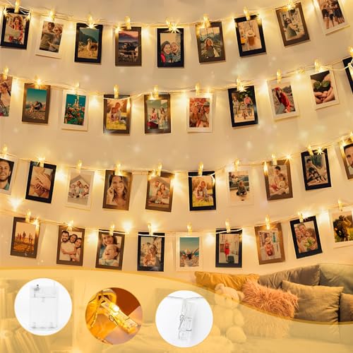 talifoca LED Foto Clips Lichterkette, 5M 50LEDS Lichterkette mit Clips für Fotos, Foto Lichterkette Foto Clips Lichterkette für Raumdeko, Polaroid Lichterkette für Innen Außen von talifoca