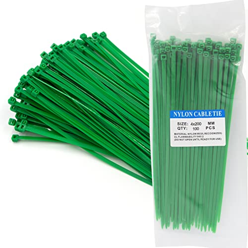 200 Stück grüne Kabelbinder, Nylon-Reißverschlussbinder, 200 mm x 3,6 mm, Kunststoff-Kabelbinder, sicherer Selbstverriegelungsmechanismus für Haus, Garten, Büro und Heimwerker von tallkeey