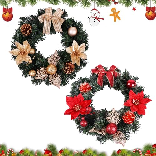 Tangger 2PCS Weihnachtskranz Christmas Wreath Haustür Dekoration Weihnachtskugelnkranz Haustür Dekoration Tannenkranz künstlich Weihnachtsstockanhänger Weihnachtsdekoration(30 cm) von tangger