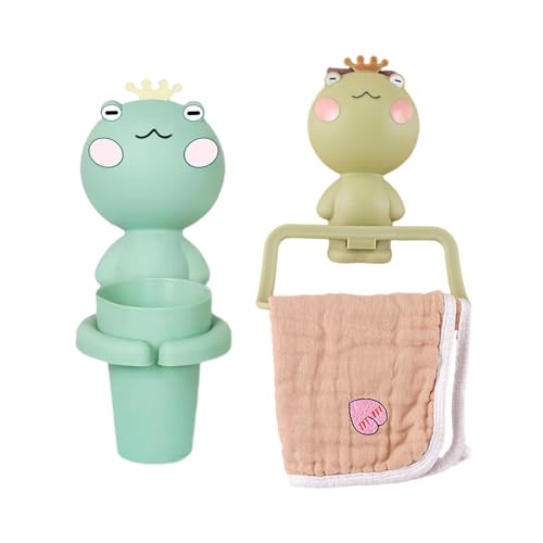 Tangger 2PCS Zahnbürstenhalter Kinder Kinderzahnbürstenhalter mit Tasse Handtuchhalter für Kinder zahnputzbecher mit zahnbürstenhalter Cartoon (Frosch) von tangger