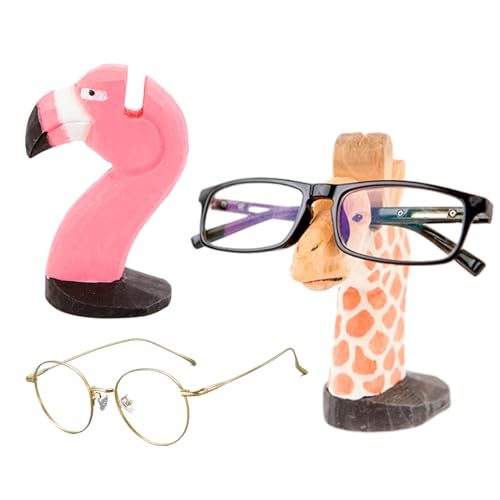 tangger 2PCS Lustig Brillenhalter Holz Sonnenbrillenhalter aus Holz Tier Brillenständer brillenablage Handgeschnitzt Brillenablage Geschenk lustige brillenhalter(Flamingo Giraffe) von tangger