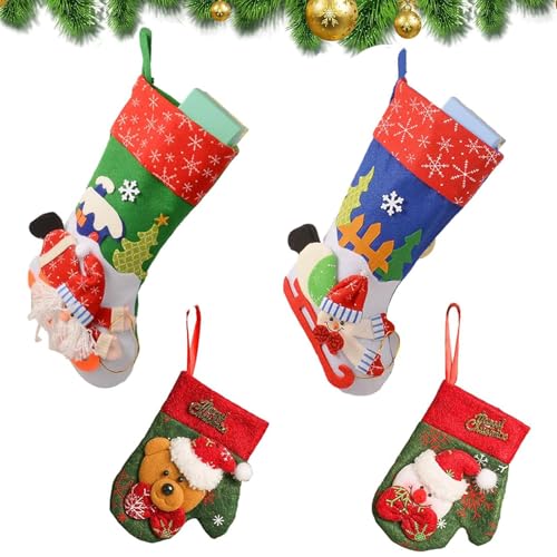 tangger 4PCS Nikolausstrumpf Set Weihnachtsstrumpf Werden Weihnachtssocken Weihnachtsbaum Socken Weihnachtsstrümpfe Weihnachtsstrumpf Set Nikolausstiefel Socken(2 Größen) von tangger