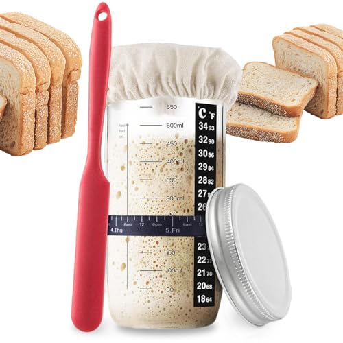 tangger Sauerteig Starter Set, 25.7oz/730ml Sauerteig Glas Starter mit Aluminiumdeckel, Gärtuch, Temperaturband, Datiertes Zuführband, Silikonspatel Zubehör Gärglas Sauerteig Fermentation Glas tangger Sauerteig Starter Set, 25.7oz/730ml Sauerteig Glas Starter mit Aluminiumdeckel, Gärtuch, Temperaturband, Datiertes Zuführband, Silikonspatel Zubehör Gärglas Sauerteig Fermentation Glas von tangger