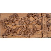 Familiengeschenk Holzschnitzerei Wandkunst "'eulen", Handgemachte Holzwandkunst Personalisierte Holzschnitzerei, Wanddeko Holzkunst von tangram77