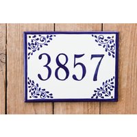 Keramikplakette Im Talavera-stil in Blau, Personalisierte Fliese Mit Nummer, Zahlen Und Buchstaben, Namen von taniatterranova