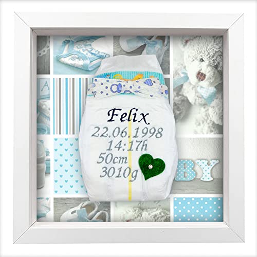 Tanjo Bestickte Windel im Rahmen weiß Junge, süßes Geschenk zur Geburt I Taufgeschenk, mit Kristallen verziert | Name, Datum, Uhrzeit, Gewicht und Größe | Nachhaltiges Babygeschenk Tanjo Bestickte Windel im Rahmen weiß Junge, süßes Geschenk zur Geburt I Taufgeschenk, mit Kristallen verziert | Name, Datum, Uhrzeit, Gewicht und Größe | Nachhaltiges Babygeschenk von Tanjo