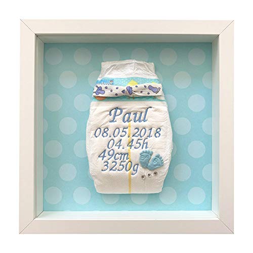 Tanjo Bestickte Windel im Rahmen weiß Junge, süßes Geschenk zur Geburt I Taufgeschenk, mit Kristallen verziert | Name, Datum, Uhrzeit, Gewicht und Größe | Nachhaltiges Babygeschenk Tanjo Bestickte Windel im Rahmen weiß Junge, süßes Geschenk zur Geburt I Taufgeschenk, mit Kristallen verziert | Name, Datum, Uhrzeit, Gewicht und Größe | Nachhaltiges Babygeschenk von Tanjo