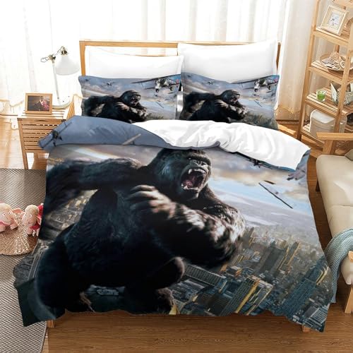 tanzhenning King Kong Bettwäsche 3D Print Bettbezug 3 Teilig Weiche Mikrofaser Kinder, Jungen, Mädchen Und Kissenbezug Haltbar Atmungsaktive Single（140x200cm） von tanzhenning