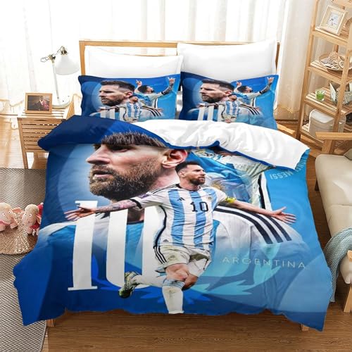 tanzhenning Lionel Messi Betten Set Für Kinder Erwachsene Mädchen Bettbezug Set Bettwäsche Set Für Schlafzimmer, Weiche Bequemer Single（140x200cm） von tanzhenning