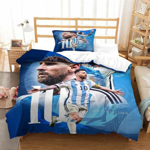 tanzhenning Lionel Messi Bettwäsche Set 3D Bettwäsche Set 3 Teilig Mikrofaser Bettbezug Mit Reißverschluss Und Kissenbezug Weich Haltbar Atmungsaktive Single（135x200cm） von tanzhenning