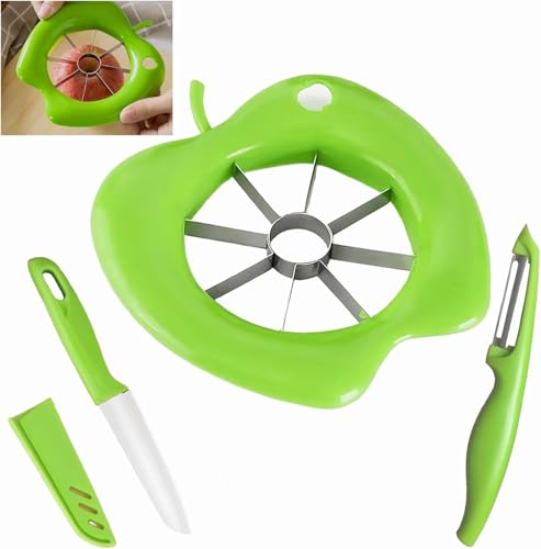 Apfelschneider,3er Apfelentkerner Set Birnenschneider Langlebige Konstruktion Griffen Obstmesser Edelstahl Klingen Apfelteiler und Entkerner Schälmesser Entkerner Scheiben Gemüseschäler Grün von taobosec
