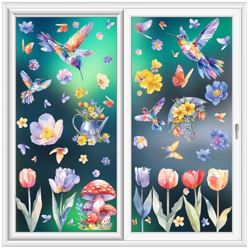Fensteraufkleber,116 PCS Fenstersticker Blumen Pflanzen Anti-Kollision Kolibri Schmetterling Glasaufkleber Wohnzimmer Schlafzimmer wiederverwendbar Fensterdeko Aufkleber DIY Raumdekoration Geschenk von taobosec