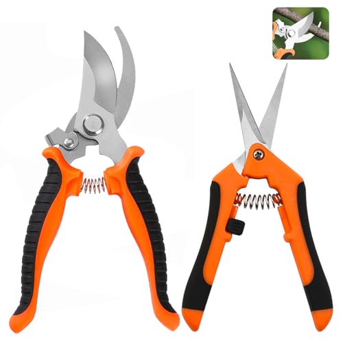 Gartenschere Set, 2pcs Klein Gartenschere Rebschere Rosenschere Pflanzenschere Blumenschere FüR Gartenarbeit Gartenwerkzeug Trimmen Leseschere Multifunktionale Gebogene Und Gerade Klingen Orange von taobosec