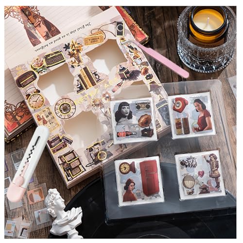 Scrapbooking Sticker,384 Stück/96 Blatt Vintage Sticker Set Scrapbook Zubehör Set Enthält eine Pinzette Handwerkermesser Scrapbook Stickers für Scrapbook Zubehör Journal Zubehör Umschläge von taobosec