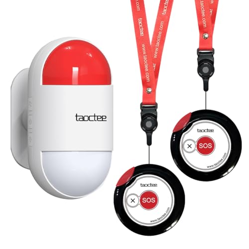 taoctee Panikknopf Alarm mit Sirene Stroboskop Fernbedienbarer Notfallalarm für Haus Geschäft Leicht Kompakt mit Lanyard (Batterie/USB) von taoctee