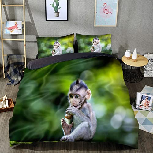 3D-gedruckte Bettdecke, Affen-Bettwäsche, Bettbezug, Bettbezug für alle Jahreszeiten (Einzelgröße 135 x 200 cm, 1 Bettbezug + 1 Kissenbezug) von taotaozi