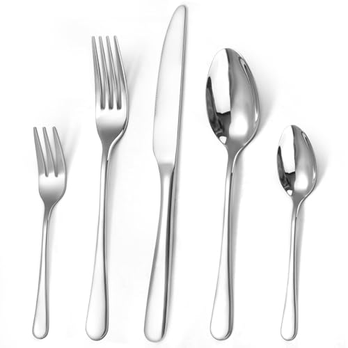 Targizer Besteck Set für 6 Personen,30 teilig Edelstahl Besteckset,Essbesteck Set mit Messer Gabel Löffel,Besteck Edelstahl Spiegelpoliert,Spülmaschinenfest Bestecksets von targzier