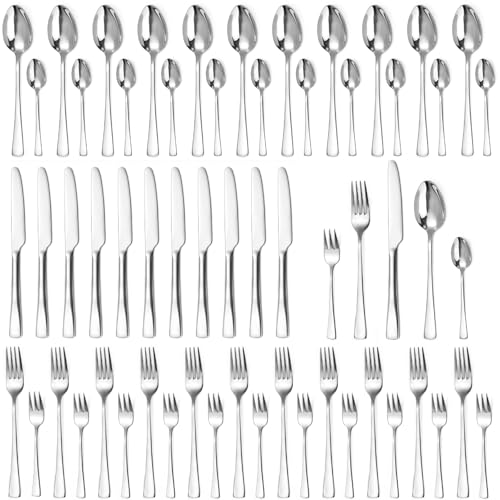 Targzier Besteckset 12 Personen,60 teilig Essbesteck Set mit Messer,Gabel,Löffel,Hochwertiges Edelstahl Spiegelpoliert Cutlery Set,Silber Essbesteck,Spülmaschinenfest von targzier