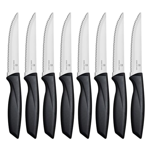 targzier Profi Steakmesser Set,Steakmesser Set 8 teilig,Extra Scharfe Klinge,Scharfe Messer mit Wellenschliff,Hochwertiges Edelstahl Steak Besteck Messer für Haus Restaurant Hotel,Spülmaschinenfest von targzier