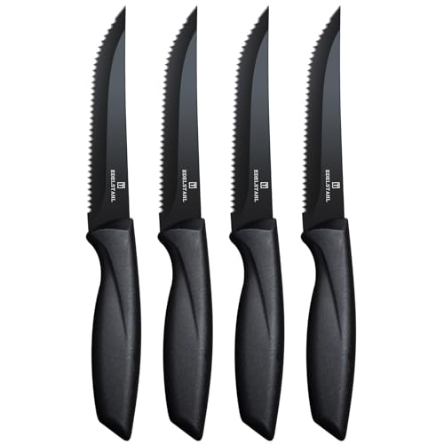 targzier Steakmesser 4-teiliges aus Edelstahl, Scharfes Steakmesserset mit Wellenschliff, Hochwertiges Steakbesteck Messerset,Scharfes Steak Messer Set, Küchen-Steakbesteck, Spülmaschinenfest von targzier