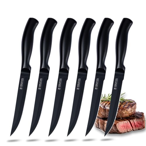targzier Steakmesser 6-Teilig Set, Scharfes Steakmesserset mit Wellenschliff, Hochwertiges Edelstahl Küchen Steakbesteck, Spülmaschinenfest- Schwarz targzier Steakmesser 6-Teilig Set, Scharfes Steakmesserset mit Wellenschliff, Hochwertiges Edelstahl Küchen Steakbesteck, Spülmaschinenfest- Schwarz von targzier