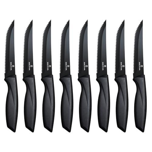 targzier Steakmesser 8 Stück,Steakmesser-set aus Edelstahl,Scharfes Steak Messer Set mit Wellenschliff,Steakbesteck Messerset,Küchen-Steakbesteck,Spülmaschinenfest von targzier