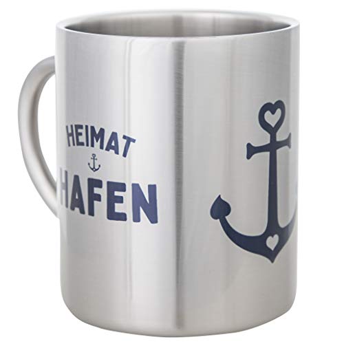 MUGSY Edelstahl Tasse Heimathafen mit maritimen Anker-Design, bruchfeste Outdoor-Ausrüstung, Spruchtasse | 280 ml von MUGSY