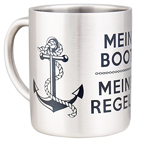 MUGSY I Edelstahlbecher Mein Boot, Meine Regeln mit Anker Motiv - 280 ml Outdoor Tasse, bruchsicher I Edelstahltasse von MUGSY