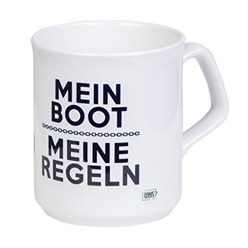 Tasse mit Spruch Mein Boot - Meine Regeln, Keramik-Tasse, Lieblingstasse mit Spruch und Anker-Motiv, Kaffeepott | Weiß von MUGSY
