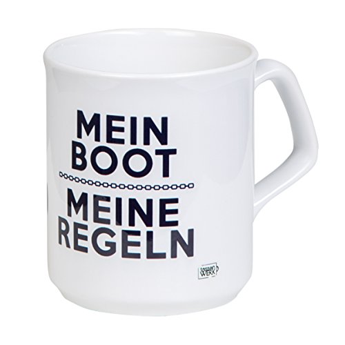 MUGSY Emaille Tasse, Boot Spruch mit Anker-Motiv, 300ml, Camping Tasse, bruchfest & leicht von MUGSY