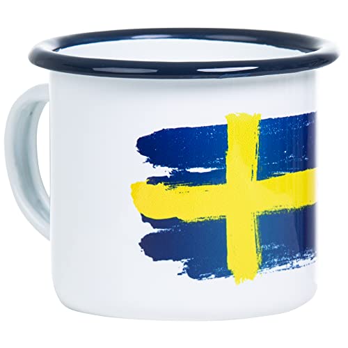 MUGSY I Emaille Tasse mit Schweden Flagge, Weiß, Camping Tasse, robust und leicht I 300ml von MUGSY