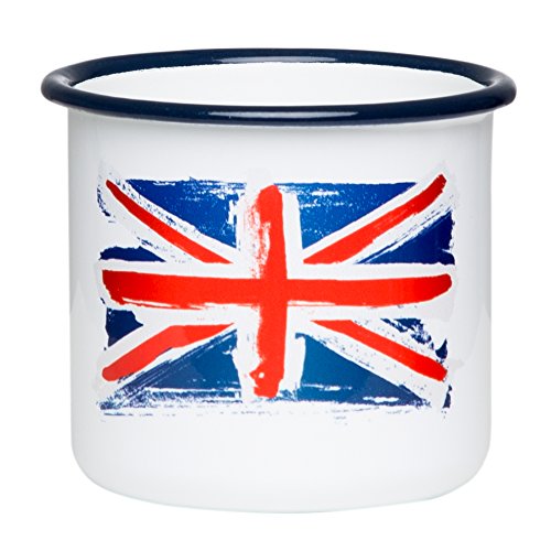 MUGSY Emaille Tasse mit UK Flagge, England Fahne, Großbritannien Emaille Becher, 300 ml, Blechtasse von MUGSY