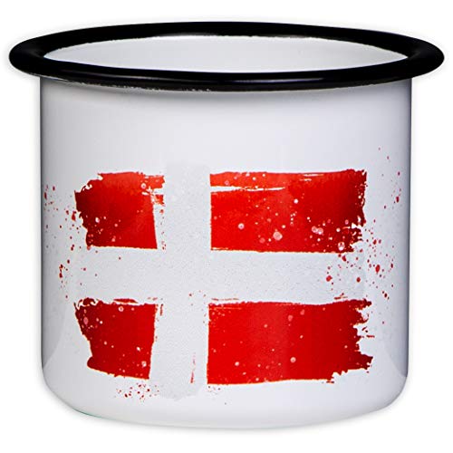 MUGSY Emaille Tasse mit Dänemark Flagge, Camping und Outdoor Ausrüstung, Emaille Becher, 300 ml, bruchfest & leicht von MUGSY