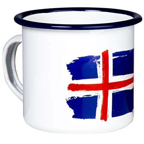 MUGSY Emaille Tasse mit Island Flagge, Island Fahne, Emaille Becher, 300 ml, Blechtasse leicht & bruchfest von MUGSY