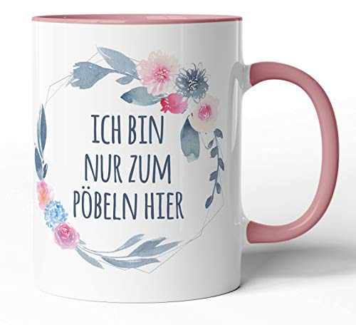 Kaffee-Tasse Schimpfwörter Beleidigung Ironie Geschenk-Tasse Geburtstag lustige Büro-Tasse - Spülmaschinenfest - beidseitig Bedruckt (Tasse, Ich bin zum Pöbeln hier) von tassenprinter