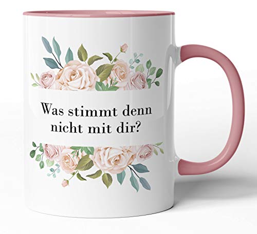 Kaffee-Tasse Schimpfwörter Beleidigung Ironie Geschenk-Tasse Geburtstag lustige Büro-Tasse - Spülmaschinenfest - beidseitig Bedruckt (Tasse Rosa, Was stimmt denn nicht mit dir?) von tassenprinter