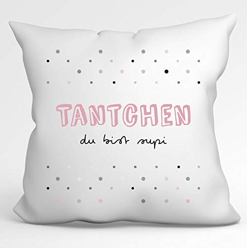 Kissen „Tantchen du bist supi I 40x40 satinierte Hülle MIT Füllung I Geschenk für Deine Tante I Besondere Geschenkidee als Dankeschön, zum Geburtstag, Ostern, Weihnachten (Tante du bist supi) von tassenprinter