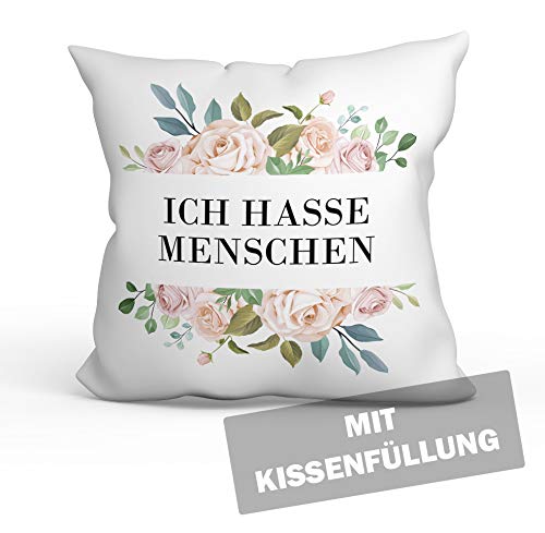 Kissen Schimpfwörter Beleidigung Ironie Geschenk-Kissen Geburtstag lustige Büro-Kissen- Waschmaschinenfest - einseitig Bedruckt (Kissen, Ich hasse Menschen) von tassenprinter