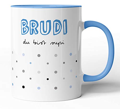 Tasse mit Spruch - Brudi du bist supi - Kaffeetasse Familie Bruder Geschenk-Idee/Tasse zum Geburtstag/Weihnachts-Geschenk (Blau, Bruder) von tassenprinter